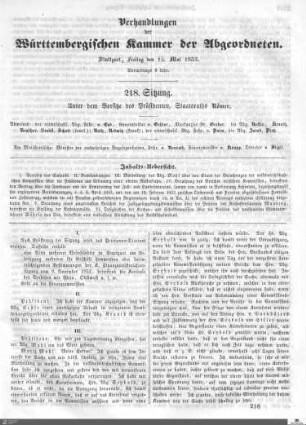 218. Sitzung, Stuttgart, 13.5.1853