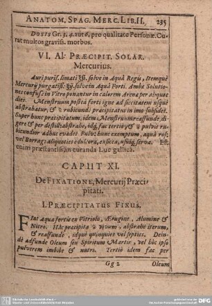 Caput XI. De Fixatione, Mercurij Praecipitati.