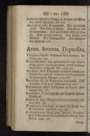 Artes. Inventa. Deperdita.