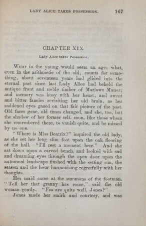 Chapter XIX. Lady Alice takes possession