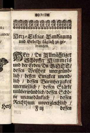 Herz-Eifrige Danksagung und Gebeth/ täglich zu gebrauchen