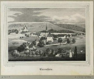 Ortsansicht von Bärenstein (Altenberg) von Westen mit der Kirche (Mitte) und dem Schloss im Hintergrund, aus Sachsens Kirchen-Galerie von Hermann Schmidt