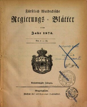 Fürstlich-Waldeckisches Regierungsblatt, 63. 1873