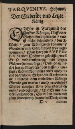 Tarquinius. Hohmut. Der Siebende und Letzte König.