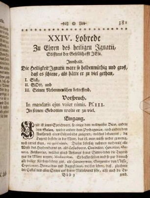 XXIV. Lobrede Zu Ehren des heiligen Ignatii, Stiffters der Gesellschaft Jesu.