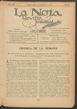Crónica de la semana : El carnaval y el Corso - Espíritu de los concurrentes - Los juegos y el carácter - Un punto final