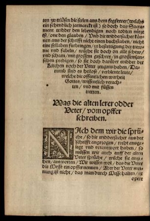 Was die alten lerer odder Veter/ vom opffer schreiben.