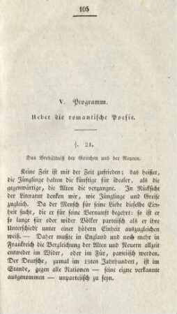 V. Programm. Über die romantische Poesie
