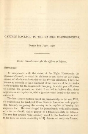 Captain Macleod to the Mysore comissioners ...