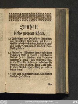Innhalt dieses zweyten Theils.