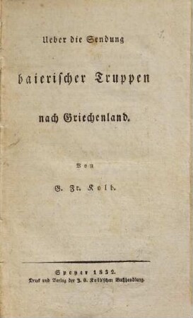 Über die Sendung baierischer Truppen nach Griechenland