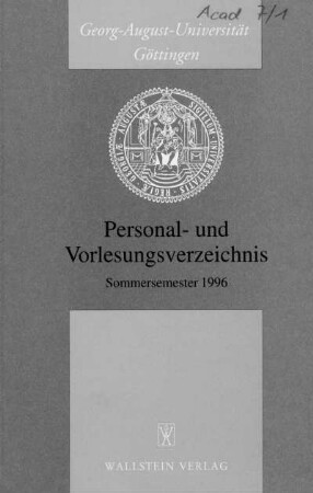 SS 1996: Personal- und Vorlesungsverzeichnis ...