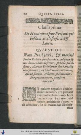 Classis primae Quaestiones.
