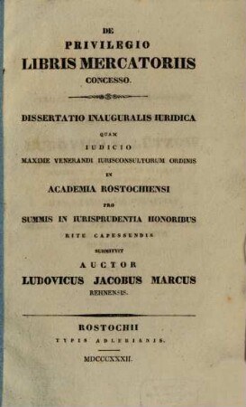 De privilegio libris mercatoriis concesso : Dissertatio inauguralis iuridica