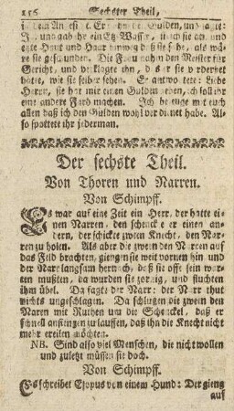 Der sechste Theil. Von Thoren und Narren