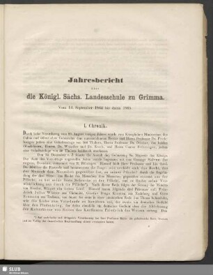 Jahresbericht über die Königl. Sächs. Landesschule zu Grimma. Vom 14. September 1864 bis dahin 1865