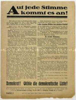 Aufruf der Deutschen Demokratischen Partei zur Reichstagswahl 1920