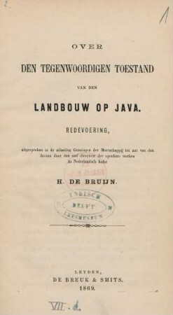 Over den tegenwoordigen toestand van den landbouw op Java