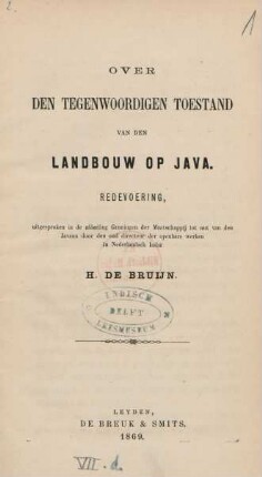 Over den tegenwoordigen toestand van den landbouw op Java