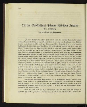 Die den Gewächshaus-Pflanzen schädlichen Insecten.