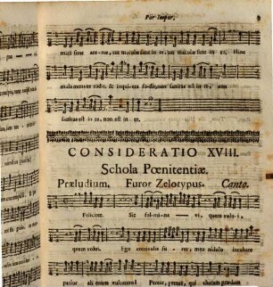 THEATRUM AFFECTUUM HUMANORUM. SIVE CONSIDERATIONES MORALES AD SCENAM ACCOMMODATAE, ET In Oratorio Almae Sodalitatis Majoris B. V. MARIAE ab Angelo salutatae Matris Propitiae Monachij per Verni Jejunij Dominicas Dies Horis pomeridianis exhibitae, Nunc ad plurium utilitatem in lucem publicam datae à P. FRANCISCO LANG Soc. JESU p. t. Sodalitatis Praeside. In Modulos reductae ab artis Musicae Magistris, quorum Nomina sequens folium exhibet. CUM FACULTATE SUPERIORUM, [3,4]. [Canto, d]