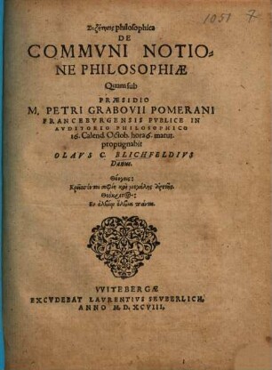 Syzētēsis philosophica De Communi Notione Philosophiae