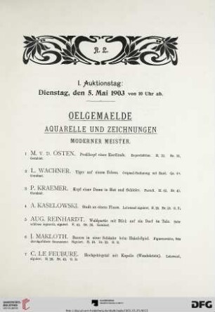 Oelgemälde, Aquarelle und Zeichnungen moderner Meister (Nr. 1-147a)
