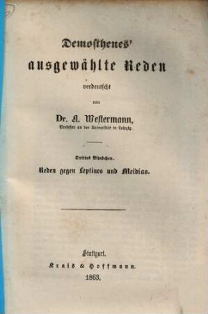 Demosthenes' ausgewählte Reden, 3. Reden gegen Leptines und Meidias
