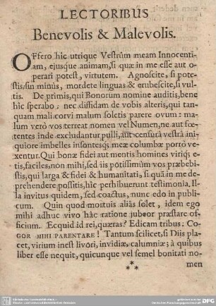 Lectoribus Benevolis et Malevolis.