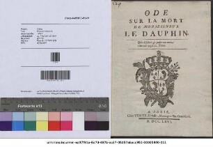 Ode Sur La Mort De Monseigneur Le Dauphin