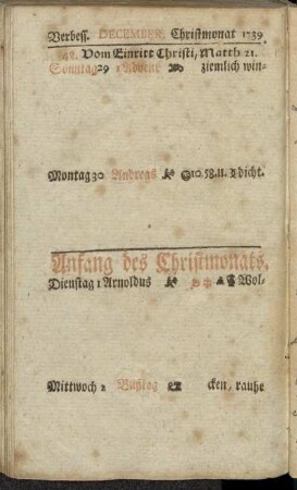 Verbess. December. Christmonat 1739.