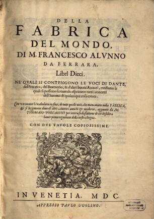 Della fabrica del mondo