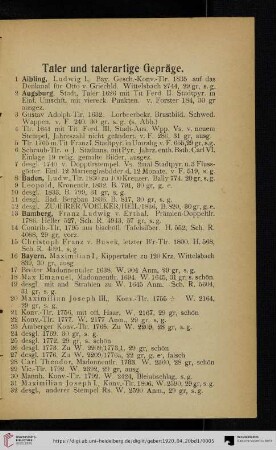 Taler und talerartige Gepräge (Nr. 1-377)