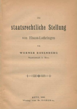 Die staatsrechtliche Stellung von Elsass-Lothringen