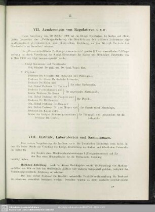 VII. Aenderungen von Regulativen u.s.w.