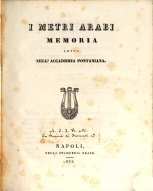 I Metri Arabi : Memoria Letta Nell'Accademia Pontaniana