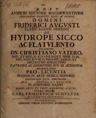 Christiani Vateri Diss. ... de hydrope sicco ac flatulento