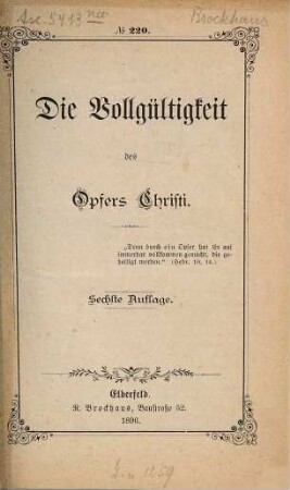 Die Vollgültigkeit des Opfers Christi ...