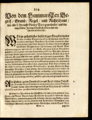 Von dem Summarischen Begriff/ Grund/ Regel/ und Richtschnur/ wie alle Lehr nach Gottes Wort geurtheilet ...