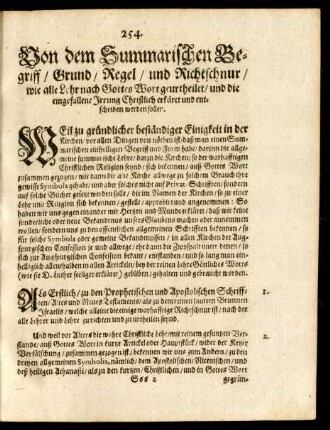 Von dem Summarischen Begriff/ Grund/ Regel/ und Richtschnur/ wie alle Lehr nach Gottes Wort geurtheilet ...