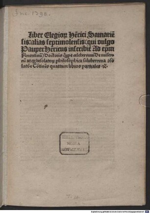 Liber elegiorum de miserorum atque desolatorum philosophica consolatione