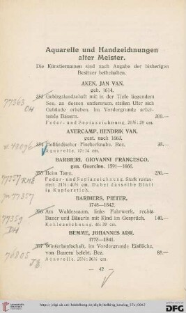Aquarelle und Handzeichnungen alter Meister Nr. 353-412