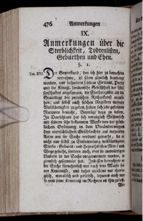 IX. Anmerkungen über die Sterblichkeit, Todtenlisten, Geburthen und Ehen.