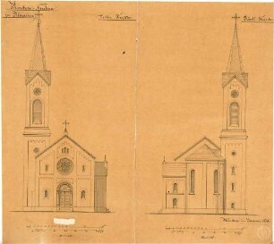 Klumpp, Karl F. A.; Ottmaring; Kirchen-Neubau - Vorder - u. Rückseite (Aufrisse)