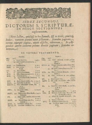 Index Secundus. Dictorum S. Scripturae In Hisce Sectionibus explicatorum.