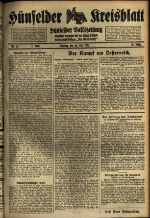 Zweite Ausgabe vom Samstag, den 20. Juni 1931.
