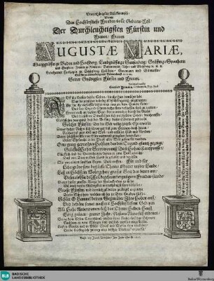 Unterthänigster Glückwunsch, Womit das ... Geburts-Fest der ... Fürstin ... Augustae Mariae, Marggräfin zu Baden und Hochberg, ... begrüsset