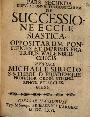 Tractatus De Successione Ecclesiastica : Duabus Distinctus Partibus, 1