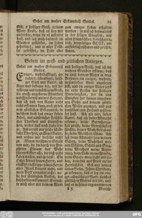 Gebete im geist- und zeitlichen Anliegen.
