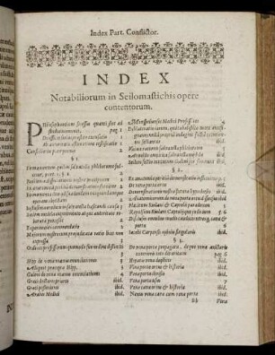 Index Notabiliorum in Seilimastichis opere contentorum.